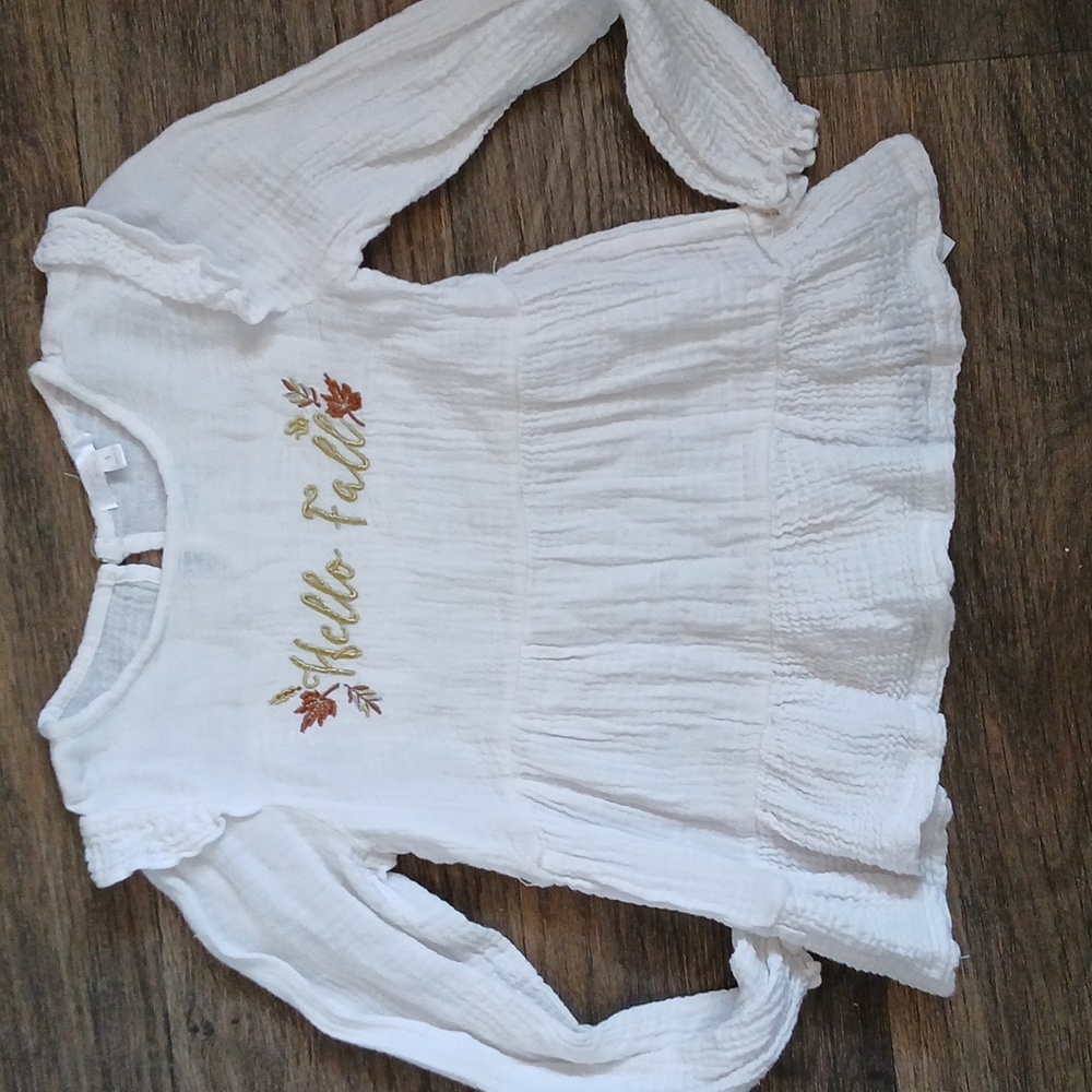 Tahari Girl Embroidered Hello Fall Long Sleeve Top.